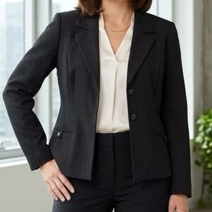 Daniel Laurent Pinstripe Silver Lines Blazer Structured Shoulder 90s Boss Girl